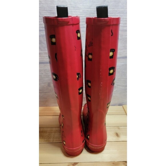 Anthropologie "Colloquial Rain Boots" in Call Me, Red, Telephone Print - Picture 9 of 11